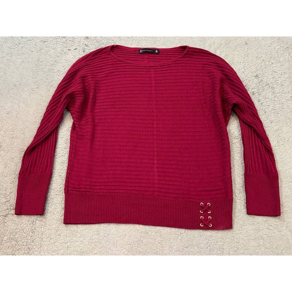 New York & Company Burgundy Ribbed Lace Up Hem Sweater XXL CN200021